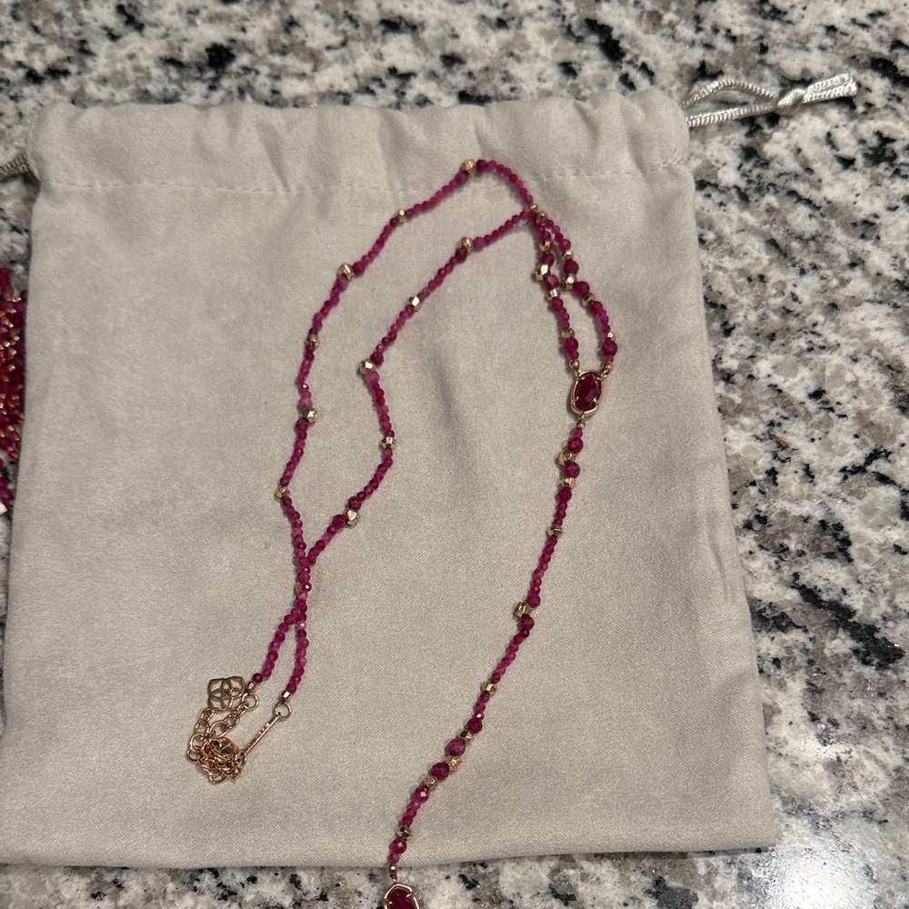 Kendra Scott Dark Pink and Gold Beaded Necklace